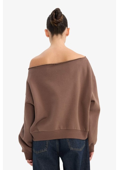 Defacto Oversize Geniş Kalıp Omzu Açık Kalın Sweatshirt G7204ax25cwbn1 Kahve-bn1