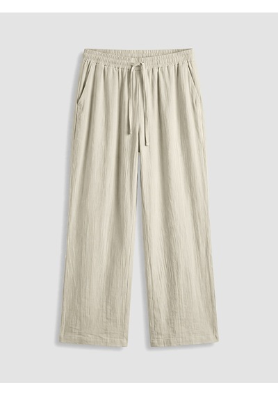 Lcwaıkıkı Petite Bej Beli Lastikli Geniş Paça Kadın Pantolon