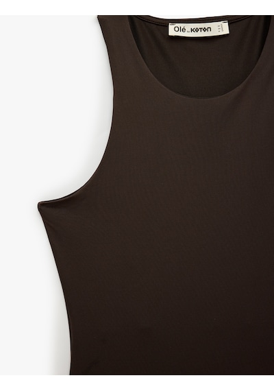 Koton Bisiklet Yaka Kolsuz Slim Fit Çıtçıtlı Body Kahverengi 6sal30206ık Kahve