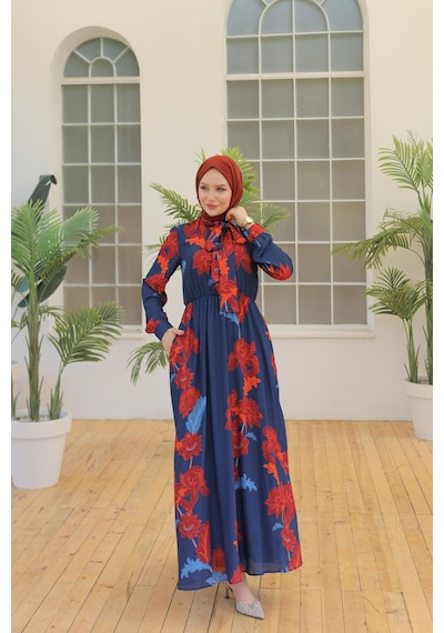 Armine Trend Desenli Elbise Lacivert 23yt905-lacivert Lacivert