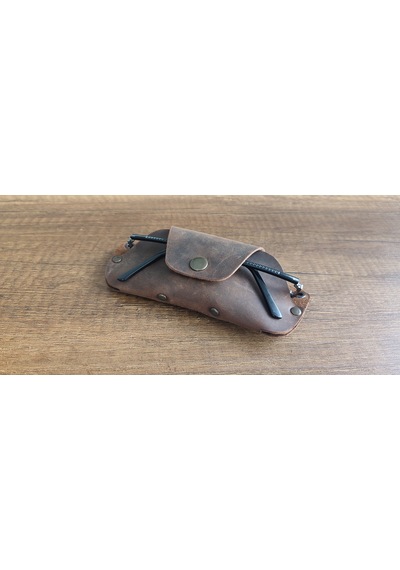 Sumerian Leather Craft Deri Gözlük Kılıfı Kahverengi + Anahtarlık
