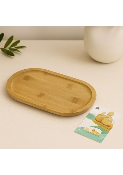 Ahşap Bambu Oval Mini Servis Tepsisi 25 X 14 X 1.4 Cm Açık Mavi