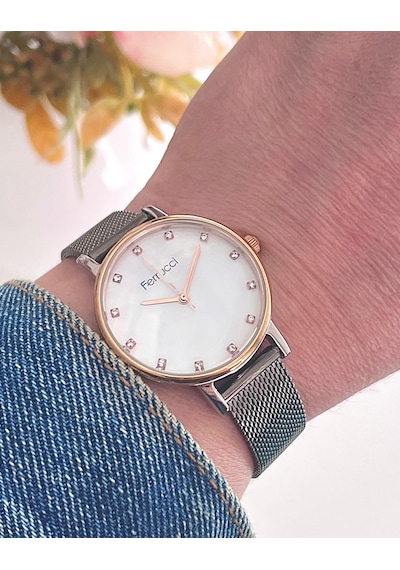 Ferrucci Fcf241100 Hasır Çelik Kordon Füme Kadın Kol Saati Rose Gold