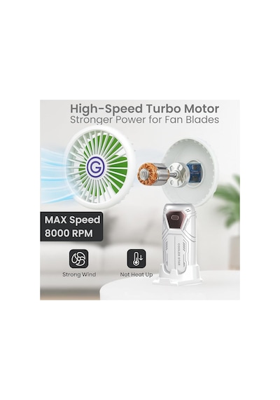 Brushless Turbo Motor Şarjlı El Fanı Masaüstü Ve Taşınabilir Mini Vantilatör 5 Kademeli Fan