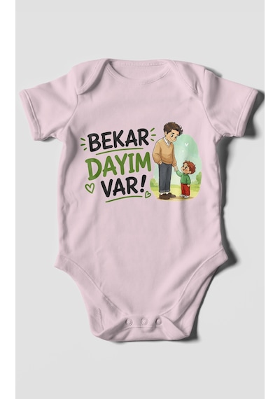 Morivokids Bekar Dayım Var Kısa Kollu Bebek Body %100 Pamuk Bebe Pembe