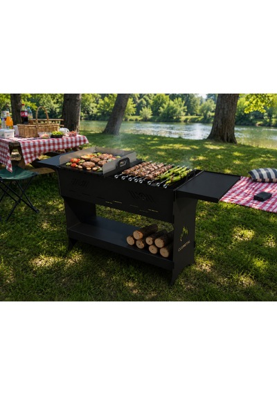 Premium Bahçe Piknik Kamp Mangalı 3 Mm Çelik Gövde Krom Izgaralı 120 Cm Siyah
