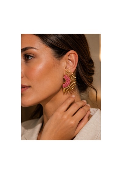 Bemine Pembe Boncuk İşlemeli Gold Renk Zarif Işıltılı Vintage Stil Özel Tasarım Şık Premium Suya Dayanıklı Altın Küpe Seti Bemine Pembe Boncuk İşlemeli Gold Renk Zarif Işıltılı Vintage Stil Özel Tasarım Şık Premium Suya Dayanıklı Altın Küpe Seti