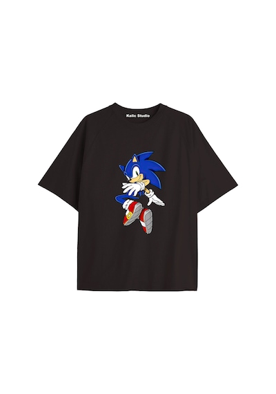 Kalic Studio Unisex Bay Sonic Desenli Siyah Yazlık T-shirt Siyah-212