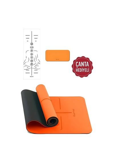 Gymo Sembol Hizalamalı 6mm Tpe Yoga Matı Pilates Minderi Diz Dirsek Koruyucu Matlı Set Turuncu