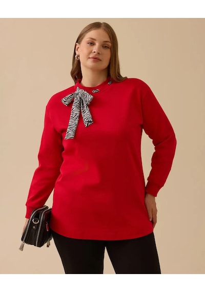 Büyük Beden Fular Yakalı Sweatshirt10002522314010 Kırmızı
