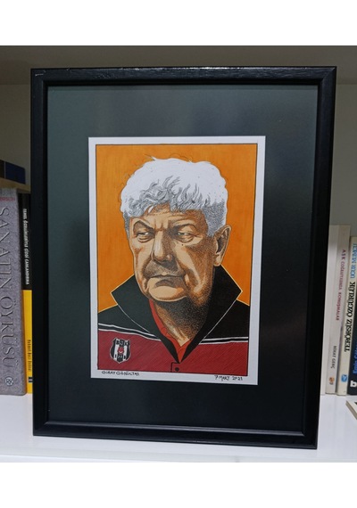 Mircea Lucescu - Siyah Ahşap Çerçeveli Orijinal Çizim