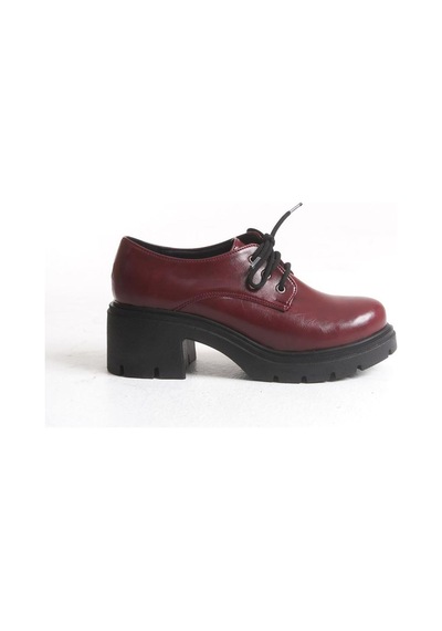 Aymood K-707 Bordo Kırışık Rugan Yüksek Tabanlı Bağcıklı Loafer Ayakkabı Bordo