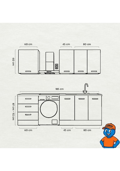 185 Cm Mutfak Dolabı Gümüş Mdf Kapak Tezgah Dahil Yrkn185 100 Gümüş