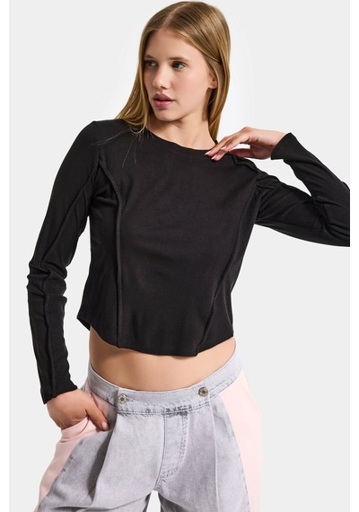 it's basic Kadın Siyah Renk W5 Organik Kumaş Crop Fit Body