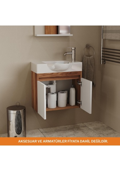 Aqua Bagno Minizia Banyo Dolabı 55 X 32 Cm. Doğal Ceviz -beyaz ,lavabo Dahil Abs.50.35.06.03 Ceviz - Beyaz Aqua Bagno Minizia Banyo Dolabı 55 X 32 Cm. Doğal Ceviz -beyaz ,lavabo Dahil Abs.50.35.06.03 Ceviz - Beyaz