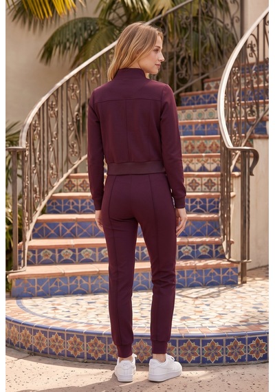 Soulshae Modal Yarım Fermuarlı Ceket Pantolon Takımı Bordo