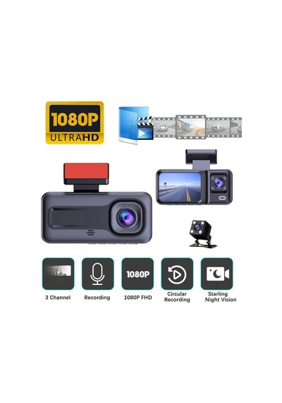 Full Hd 1080p Wi-fi 3 Kameralı Araç Içi Kamera Araba Güvenlik Kamerası Gece Görüşü Ön Geri İç Kayıt