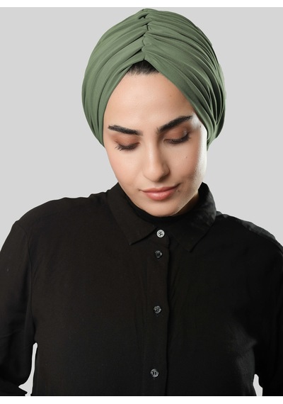 Hürrem Bone Yağ Yeşili Drapeli Salaş Tesettür Bone Sandy Büzgülü 2315 36 Yeşil