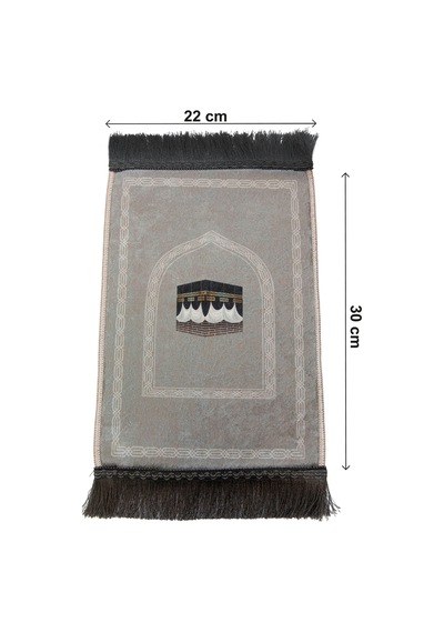 Mini Alın Seccadesi Kaymaz Taban Desenli Cep Tipi Seyahat Namaz Seccadesi - Gri