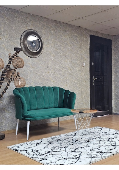 Zafir İkili Papatya Çay Seti Koltuk Beyaz Boyalı Sivriltme Ayak, Balkon, Salon, Ofis, Koltuk Takımı Yeşil