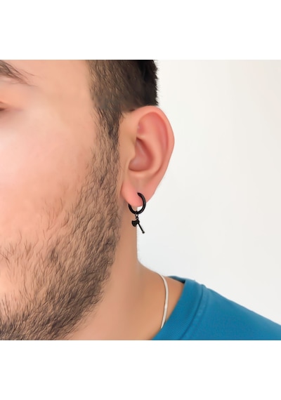 FerizZ 316L Çelik Unisex Siyah Tek Balta Küpe UNK-486 Siyah