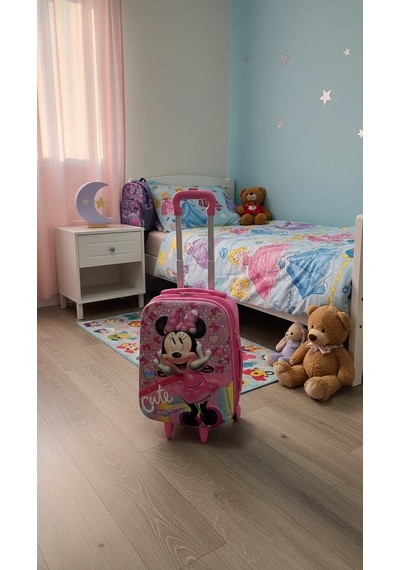 Çocuk Pembe Kabin Boy Çekçekli Valiz Karakterli Pembe Çok Renkli