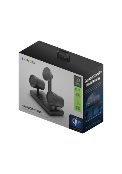 Energea Magaudio 2in1 5w Kablosuz Hoparlörlü Qi2 Destekli 15w Masaüstü Hızlı Şarj Standı - Siyah
