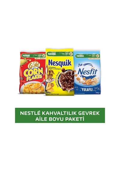 Nestle Kahvaltılık Gevrek Paketi: Nesquık Kakaolu 700g + Nesfıt Sade 700g + Gold Cornflakes 650g