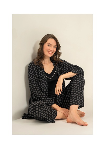 Angbutik Pierre Cardin 9291-s Kadın 3'lü Pijama Takımı Siyah
