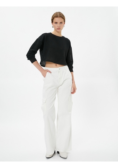 Koton Ajurlu Crop Kazak Relax Fit Siyah 4wak30042ek 4WAK30042EK999 Siyah