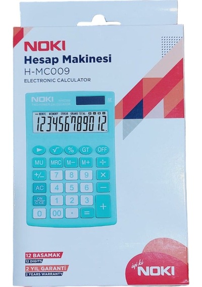 Masaüstü Hesap Makinesi 11x17 Cm 12 Basamaklı Orta Boy Güneş Enerjili 2 Yıl Garantili Turkuaz Çok Renkli