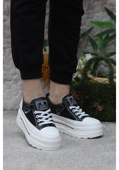 Fort Guja 24y314-8 News Fashion Gizli Dolgu Topuk Sneaker Kadın Ayakkabı Siyah