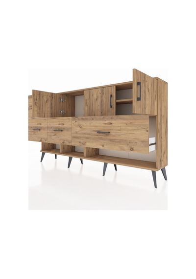 Arges Konsol 3 Raflı 5 Çekmeceli 3 Kapaklı 176x30x99 Çam-çam Atlas Çam - Atlas Çam