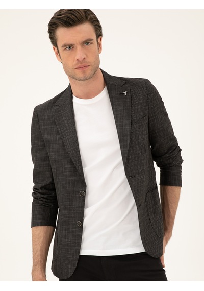 Cacharel Siyah Slim Fit Keten Karışımlı Ceket