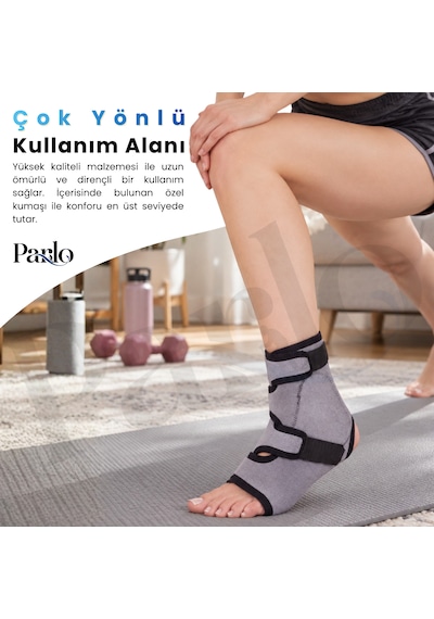 Plastik Destekli Ayak Bilekliği 8 Bandajlı, Cırtlı, Neopren Ayak Bileği Desteği, Sağ-sol Uyumlu Standart Beden Gri