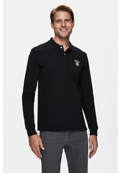 Ucla Maxwell Siyah Polo Yaka Baskılı Standard Fit Erkek Sweatshirt Siyah