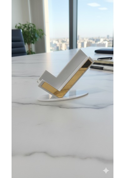 Beyaz Ve Gold Detaylı Masa Üstü Organizer Kartlık, Şık Modern Tasarım Pleksi Kartvizitlik