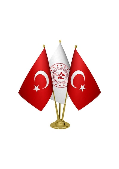 Masa Üstü Gençlik ve Spor Bakanlığı Bayrağı Türk Bayrağı Üçlü Pir