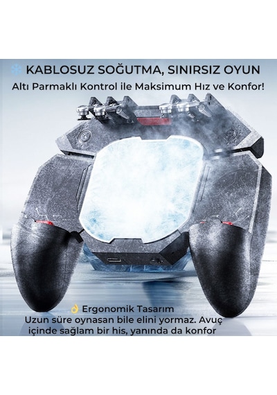 Polham 6 Parmak Kontrollü Radyatörlü Soğutmalı 4000mah Bataryalı Profesyonel Oyun Gamepadi Pubg, Cod, Free Fire Ve Tüm Mobil Oyunlar İçin