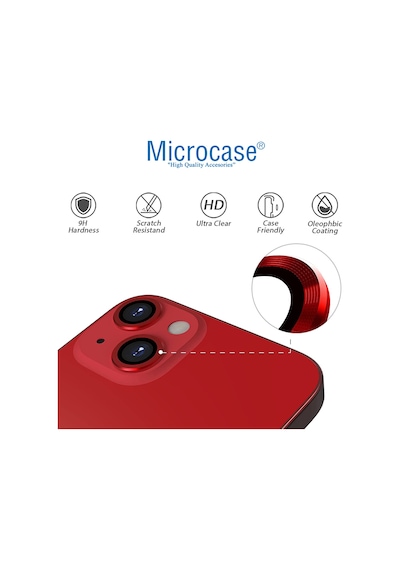 Microcase Apple Uyumlu iPhone 13 Kamera Camı Lens Koruyucu Halka Set Kırmızı