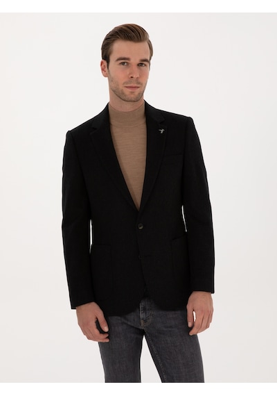 Cacharel Siyah Slim Fit %100 Kaşmir Flanel Ceket