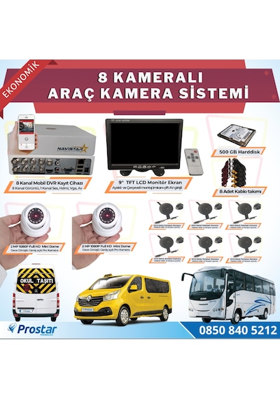 8 Kameralı Kayıtlı 1 TB HDD 9  inç Ekranlı Uzaktan İzlemeli Tak