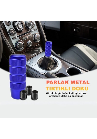 Metal Vites Topuzu Tırtıklı Parlak Mavi Alüminyum Çelik Alaşım Universal Manuel Vites Mavi