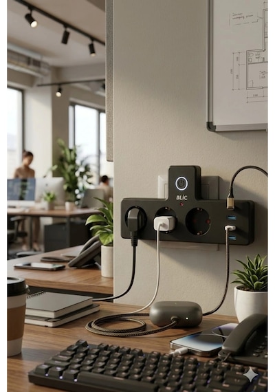 Blic Ftr-12 Termal Akım Korumalı 3'lü Priz - Pd 20w Usb-c + 3 Usb-a Girişli - 2500w 10a