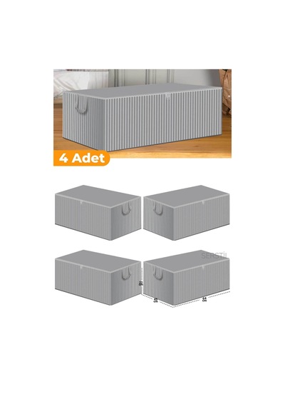 4 Adet - Antrasit Çizgili Büyük Boy Baza Altı Ve Çekyat Tipi Hurç 65 X 45 X 22 Cm Nefes Alabilen Kum Diğer