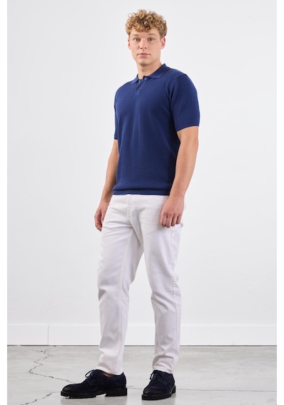 Dufy Lacivert Polo Düğme Yaka Düz Renk Slim Fit Erkek Triko Lacivert