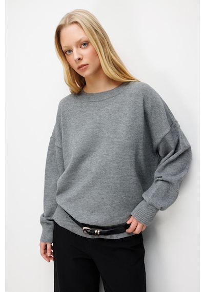 Mixray 7021 Kadın Bisiklet Yaka Oversize Basic Premium Triko Kazak Antrasit