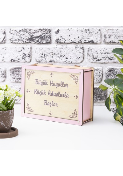 Deep Creative Parabox Hedef Kumbarası Pembe-krem Rengi Ahşap Kilitli