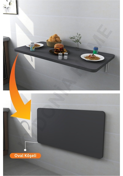 60x90 Cm Duvara Monte Kırma Katlanr Masa Antrasit Renk