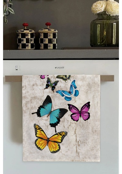 Renkli Kelebek Desenlili Fırın Mutfak Havlusu 30x50cm